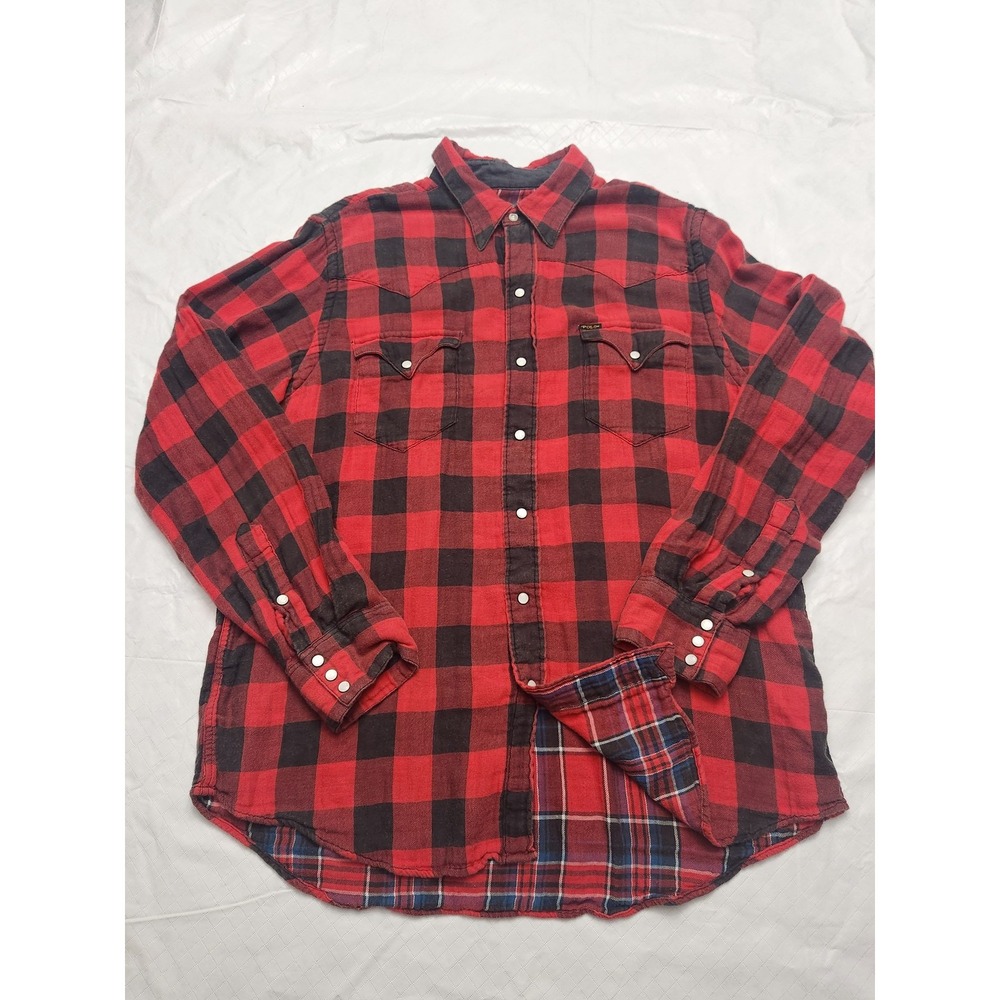 Polo Country Ralph Lauren Shirt Mens XL Red Black Plaid Flannel Snap Long Sleeve